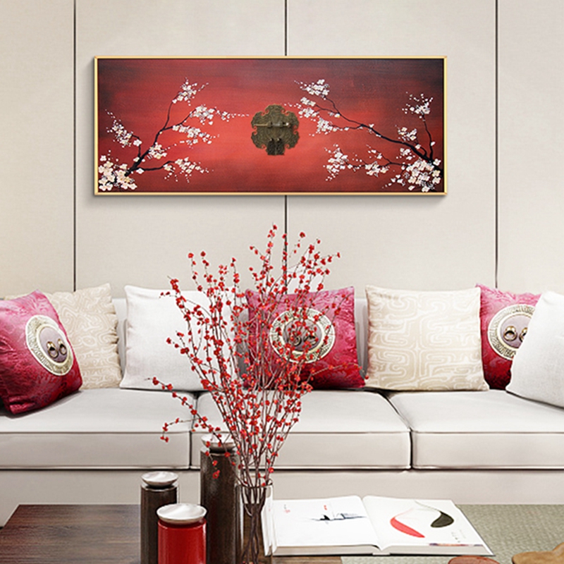 新中式客廳裝飾畫 餐廳原創(chuàng)實物畫 玄關(guān)環(huán)保PS框掛畫 梅花